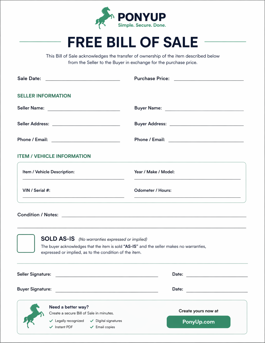 Free Bill of Sale Template