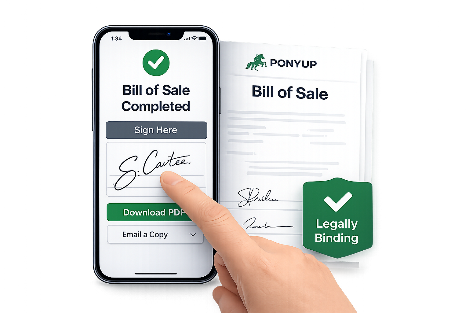 PonyUp digital boat bill of sale on phone